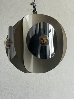 Vintage A Space Age-Anhänger in weißem Stahl und Chrom, 1970er Jahre Italienisch