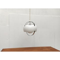 Vintage Space Age Pendant Lamp, Opal Glass & Chrome, 1970s
