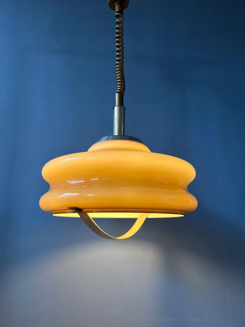 20th Century Vintage Space Age Pendant Light by Herda with Acrylic Glass Mushroom Shade For Sale