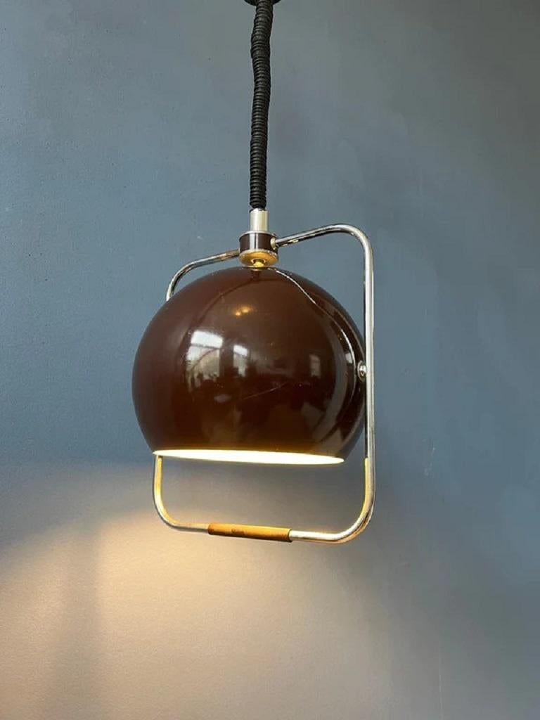 Vintage Space Age Pendant Light in Brown Colour by GEPO, Mid Century Modern For Sale
