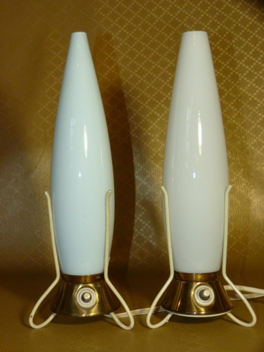 Vintage Space Age Rocket bedside table Lamp by Leoš Nikel Zukov, 1950s. Two types of lampshades matte and glossy.
