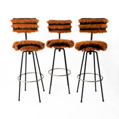 Vintage Space Age Juego de 3 sillas giratorias Funky Taburetes de bar con base de hierro