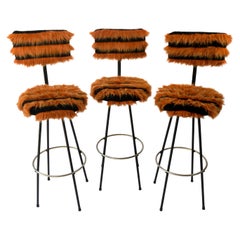 Vintage Space Age Set of 3 Funky Swivel Chairs Bar Stools with Iron Base