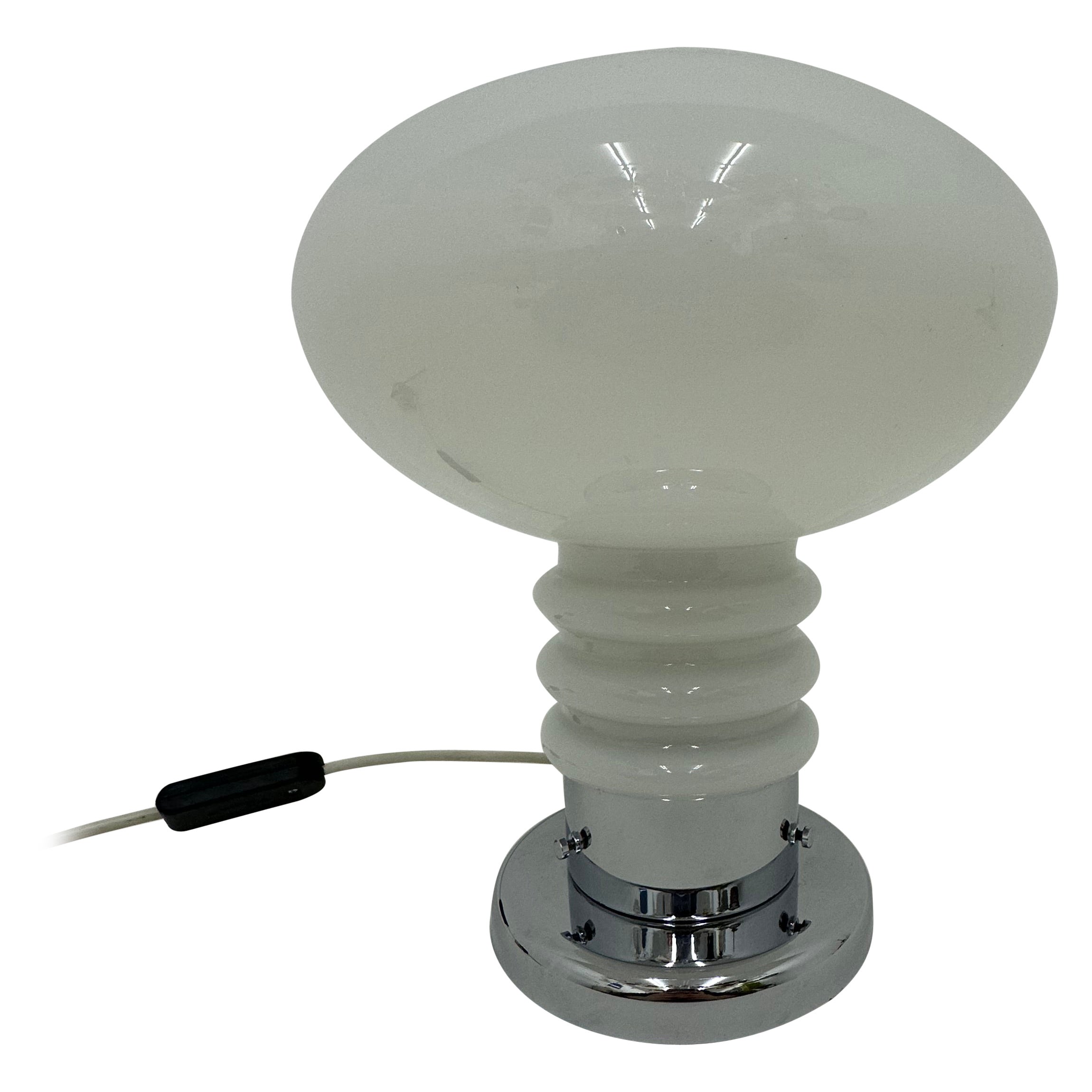 Vintage Space Age Tischlampe Opalin und Chrom , 1970er Jahre