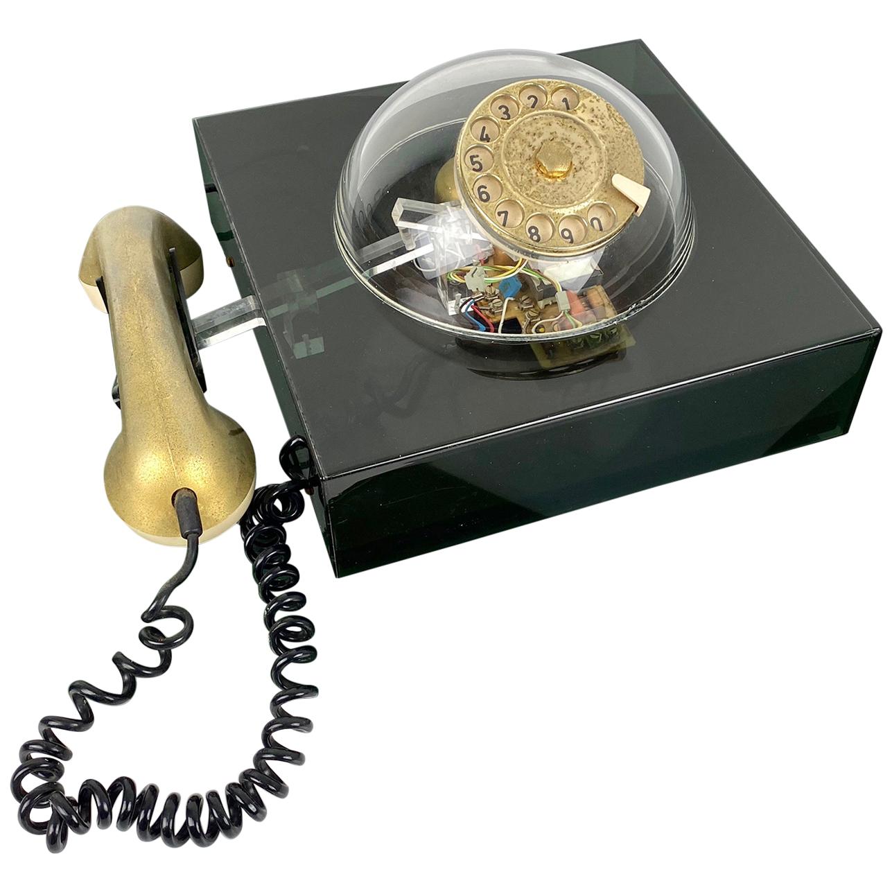 Vintage Space Age Teledome Desk Rotary Telephone in Lucite, 1970s