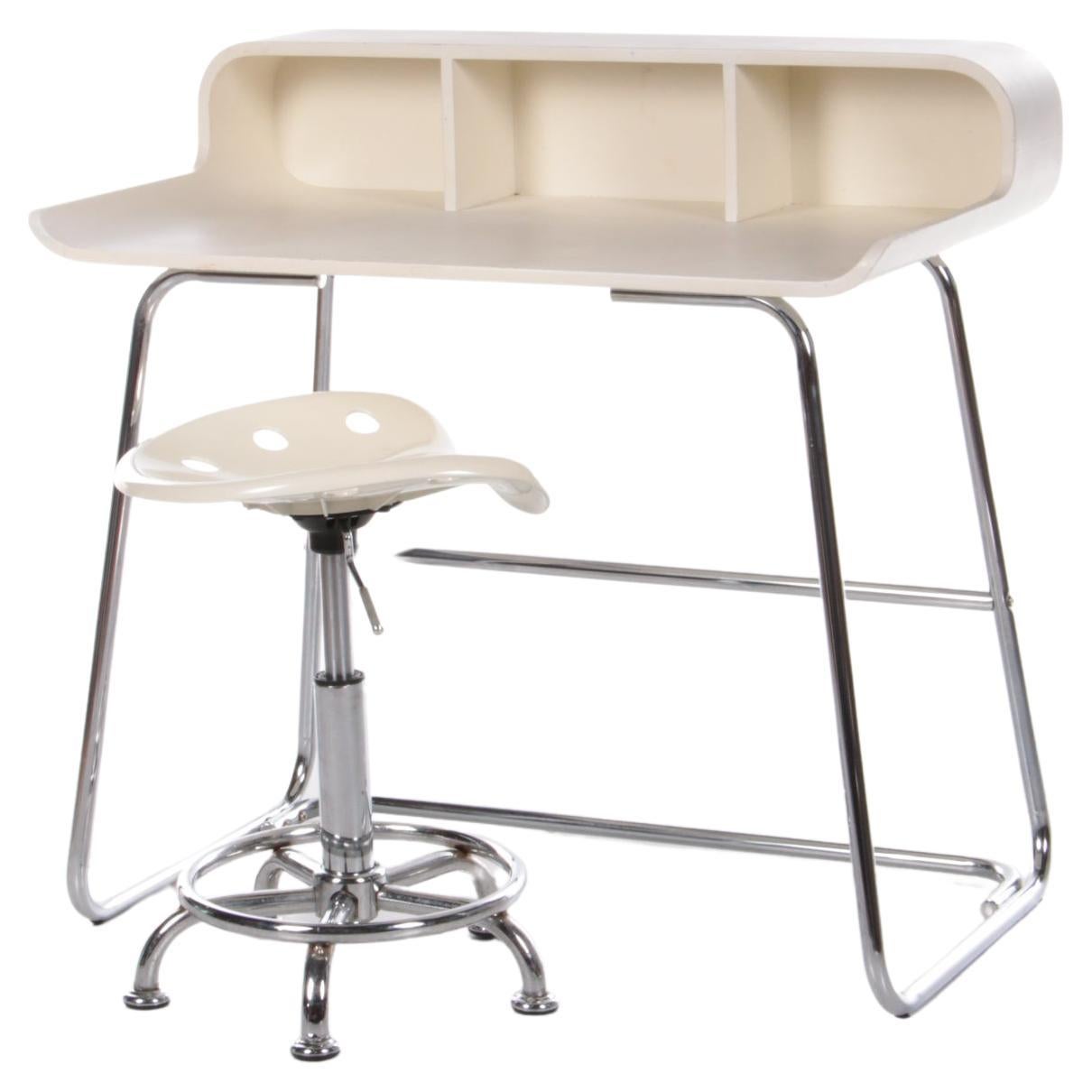 Vintage Space Age Tubular Frame Desk with Adjustable Stool, 1970