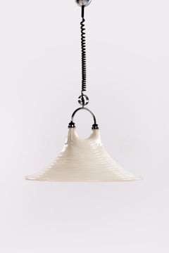 Vintage Space Age White Hanging Lamp Cristallux Germany 70