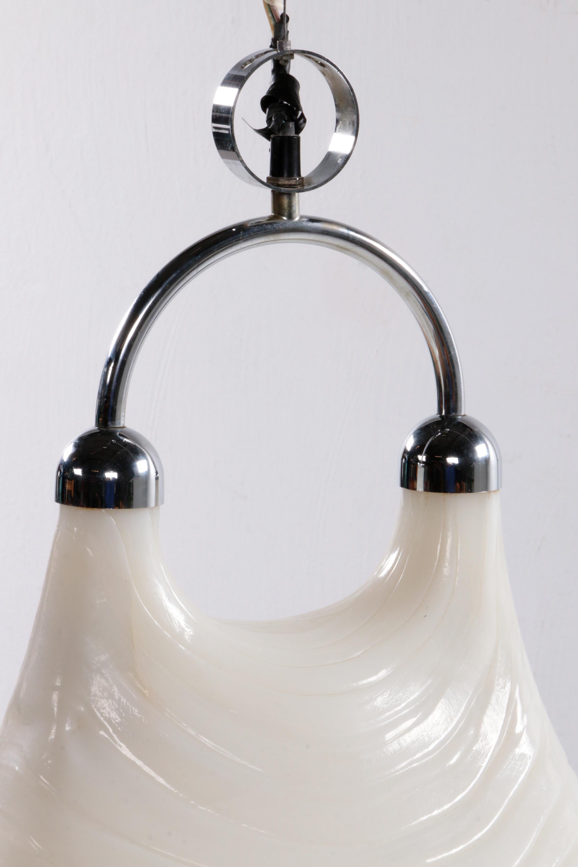 Vintage Space Age White Hanging Lamp Cristallux Germany 70 2