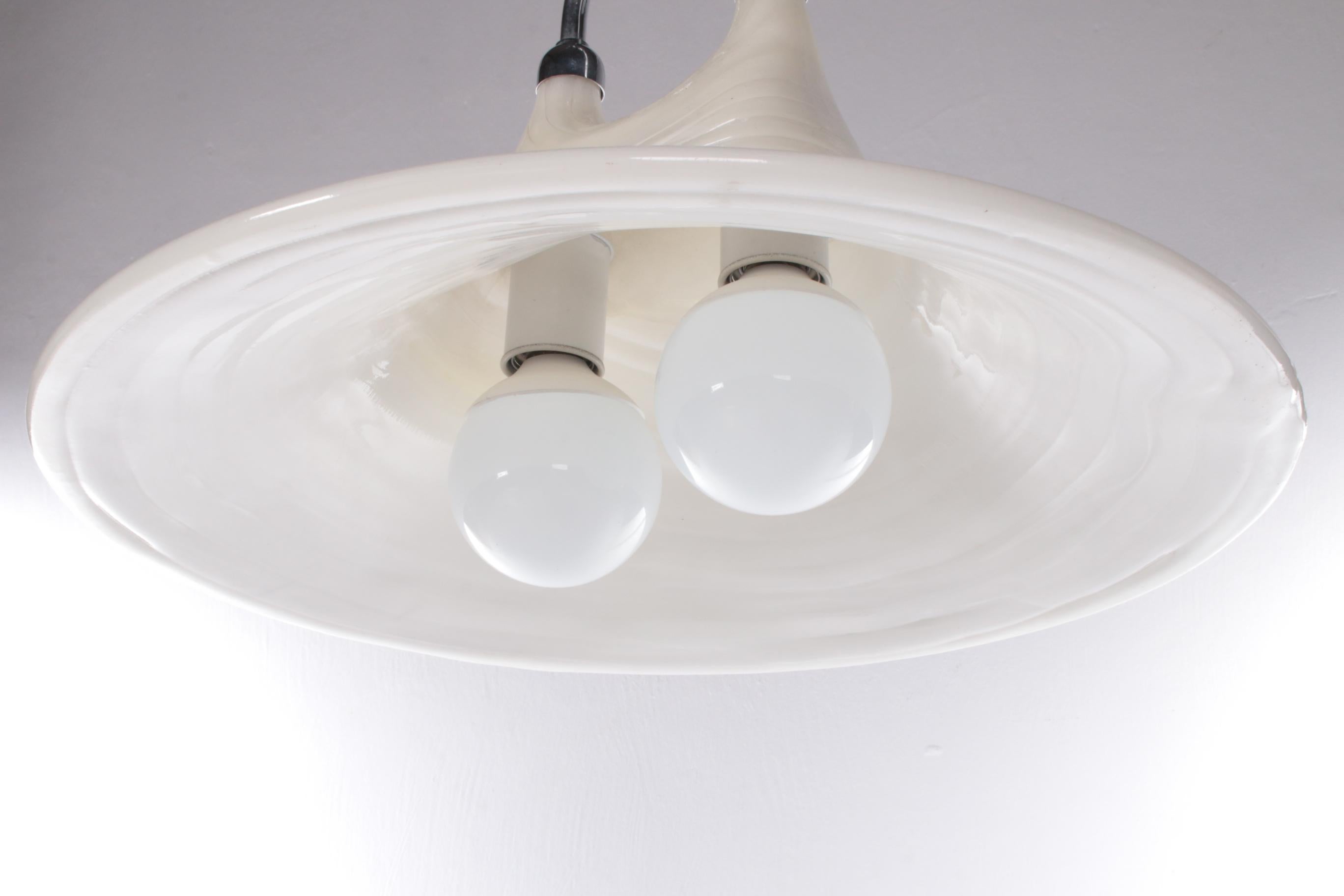 Vintage Space Age White Hanging Lamp Cristallux Germay 1970s 10