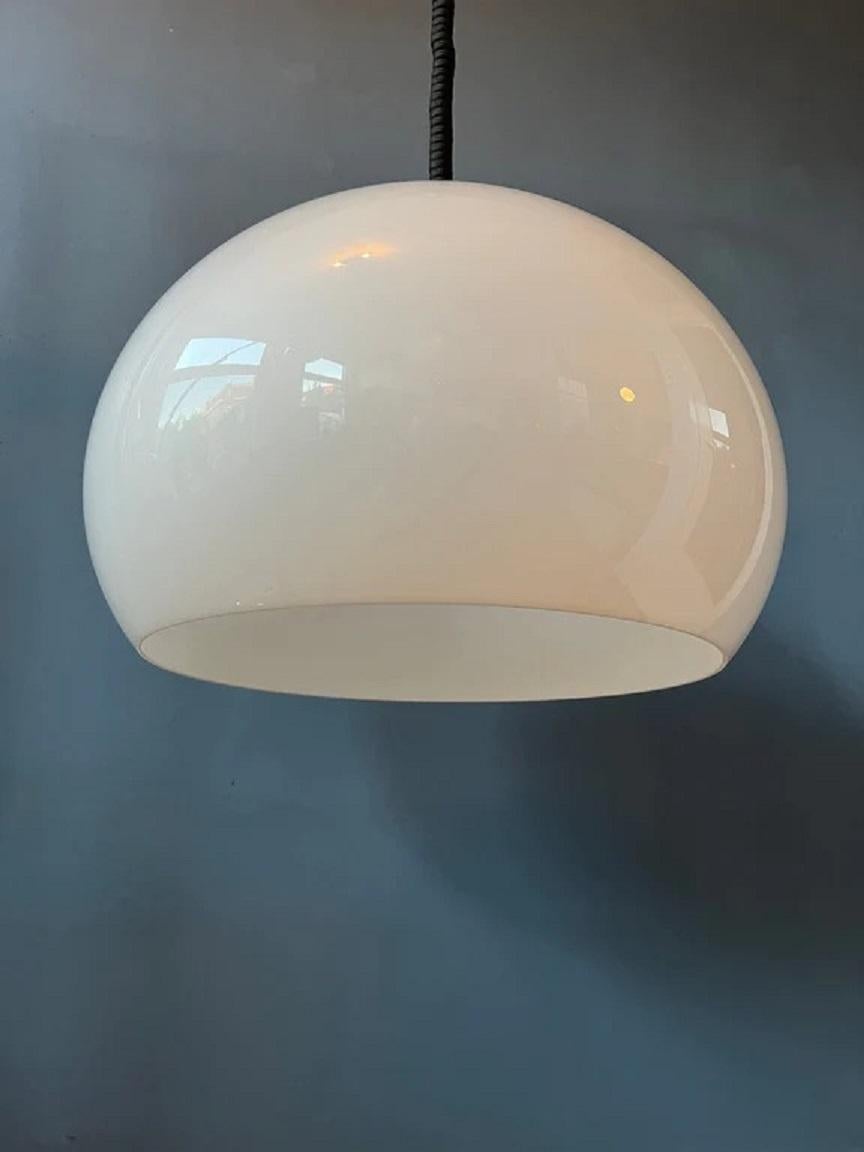 Italian Vintage Space Age White Pendant Light by Guzzini Jolly, Mid Century Modern For Sale