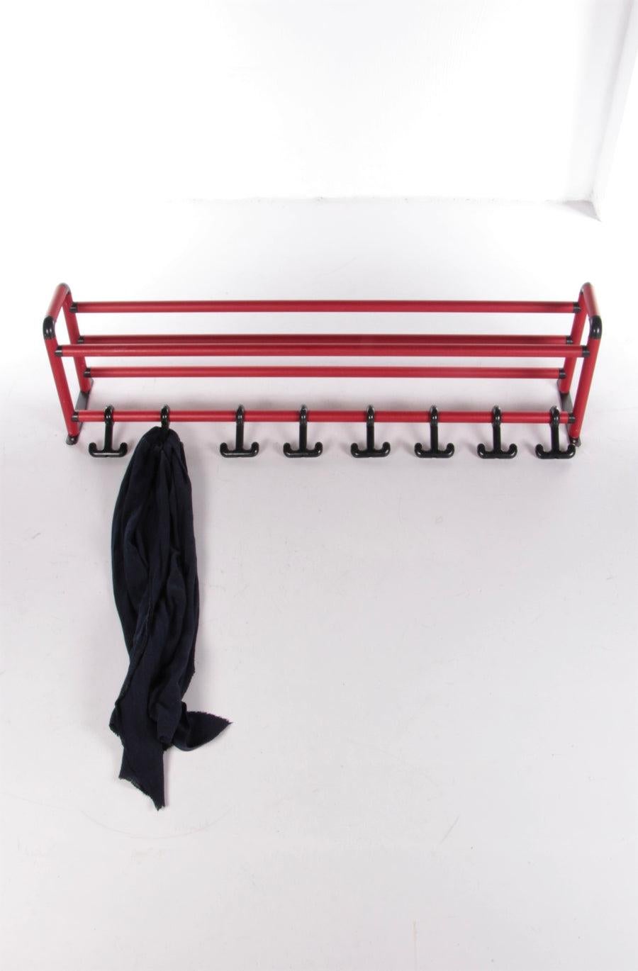Vintage Spage Age Wall Coat Rack Made of Metal With Black Hooks,1970s

They are deep red metal tubes with two brackets at the back to hang it properly. 

This wall coat rack has always hung in a sports hall in the 1970s.

If you have a cafe, bistro