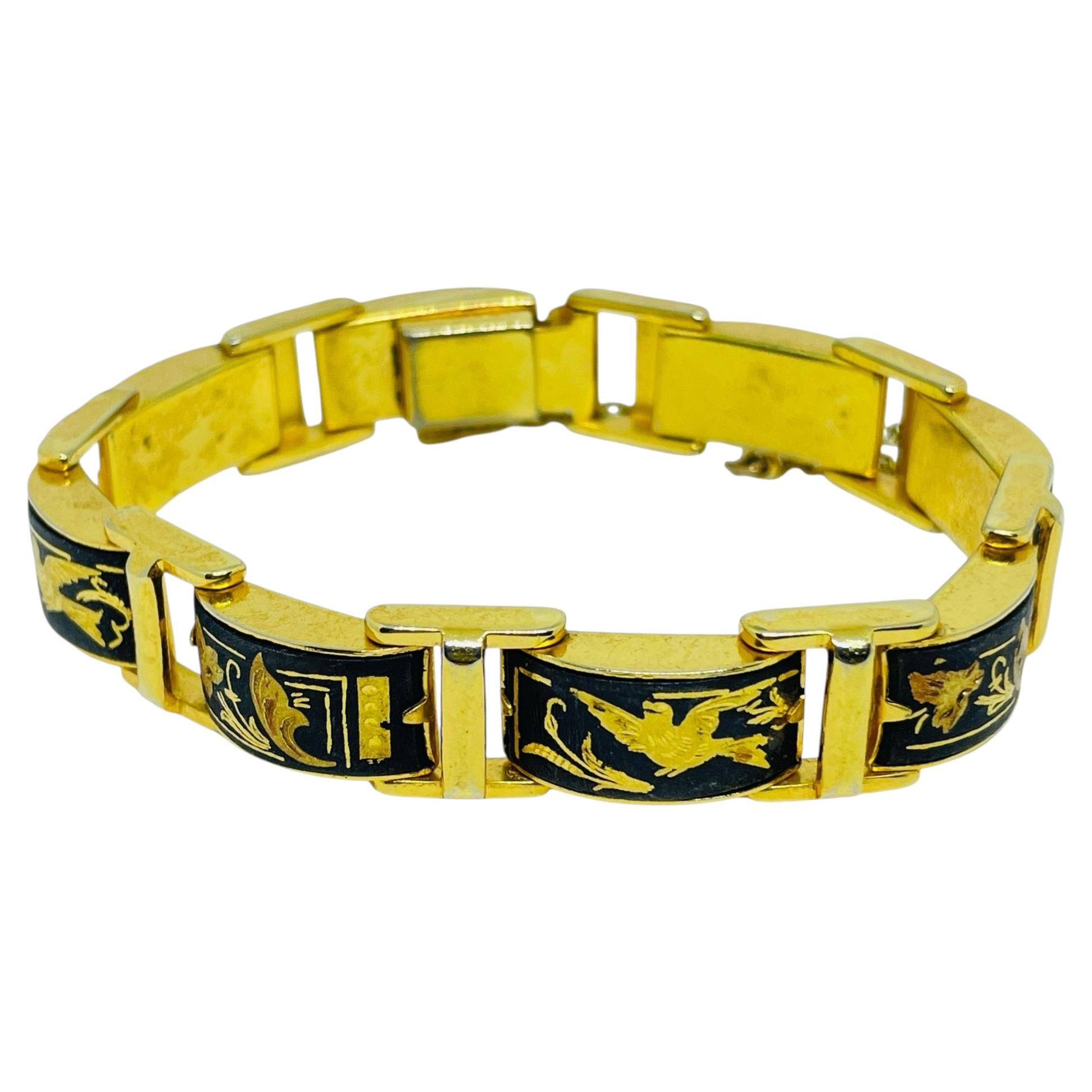 Vintage SPAIN damascene gold plated enamel designer link bracelet