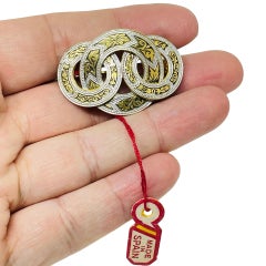 Vintage SPAIN damascene gold tone black designer brooch