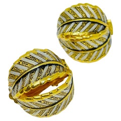 Vintage SPAIN damascene gold tone black designer clip on earrings