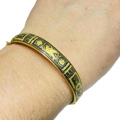 Vintage SPAIN damascene gold tone black inlay designer bangle bracelet