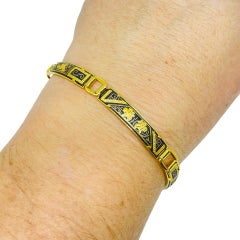 Vintage SPAIN damascene gold tone black panel link designer bracelet