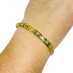 Vintage SPAIN damascene gold tone black panel link designer bracelet