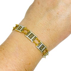 Bracciale d'epoca SPAGNA damascato in oro nero con maglie di design