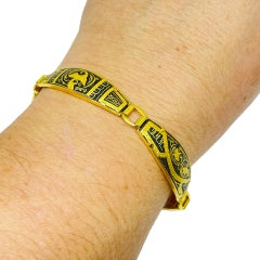 Vintage SPAIN damascene gold tone black panel link designer bracelet