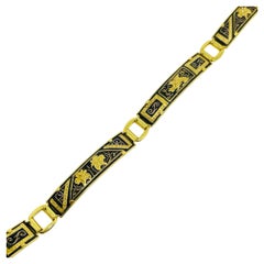 Vintage SPAIN damascene gold tone black panel link designer bracelet