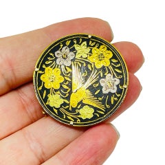 Vintage SPAIN gold plated damascene bird flowers designer brooch