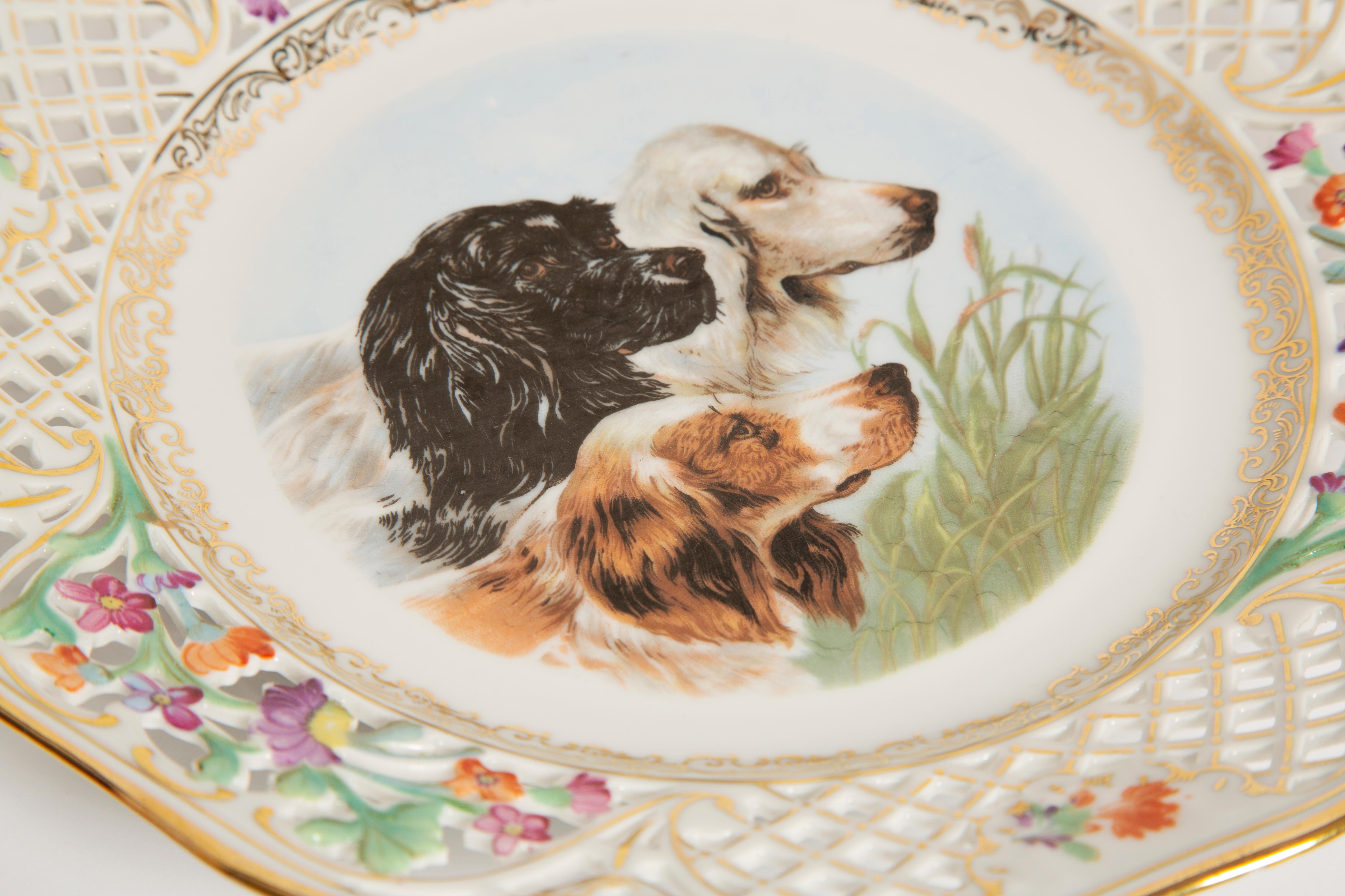 20th Century Vintage Spaniel Dog and Flowers Decorative Porcelain Plate, Germany, 1970s For Sale