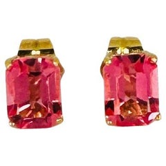 Boucles d'oreilles en or jaune 18 carats avec améthyste rose, roses de France, facetté émeraude