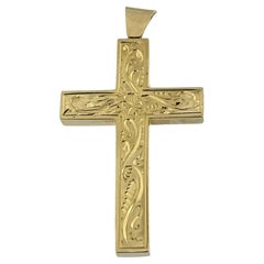 Vintage Spanish 18kt Yellow Gold Cross with Floral Patterns 
