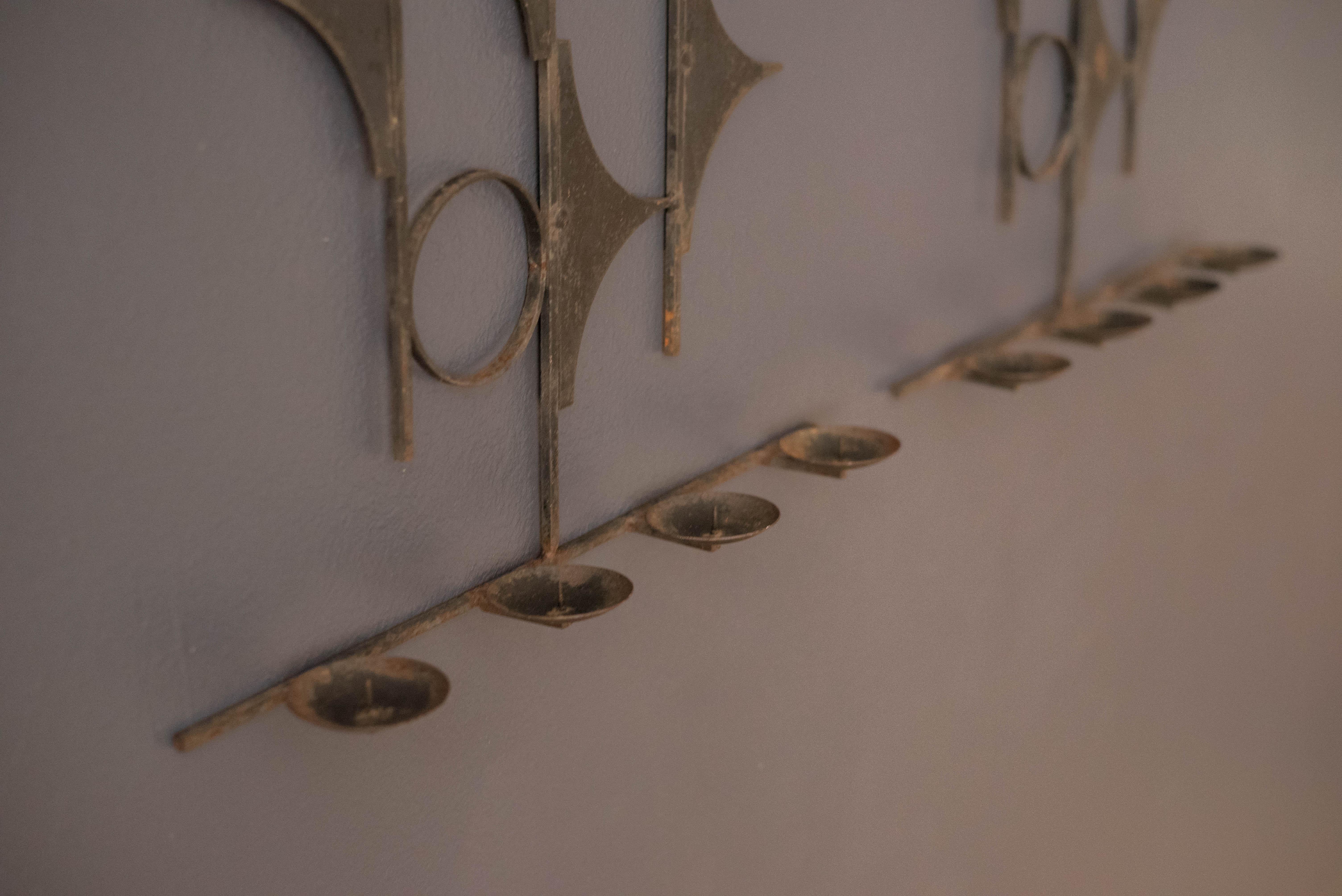 Mid-20th Century Vintage Spanish Abstract Iron Candle Wall Sconces