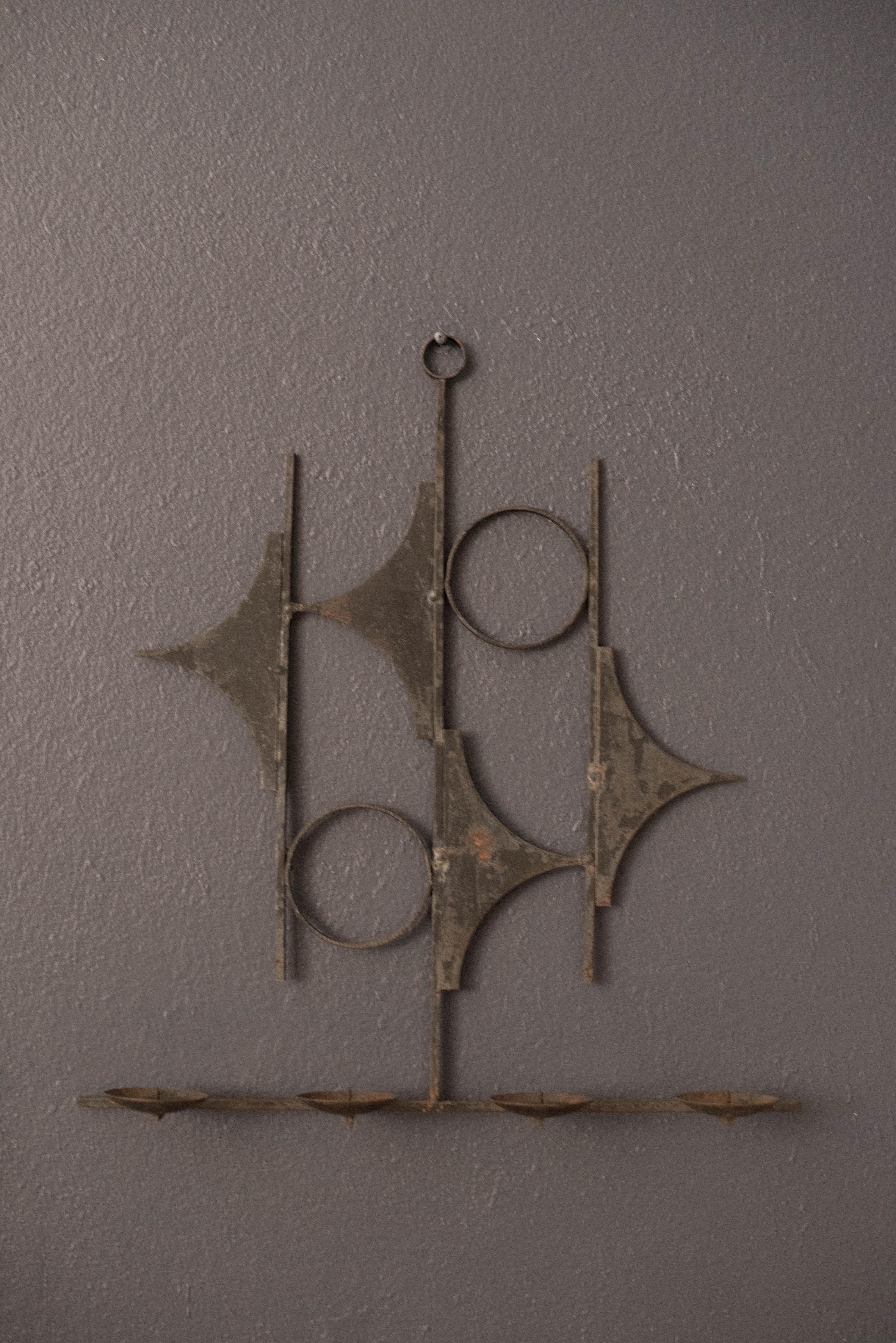 Vintage Spanish Abstract Iron Candle Wall Sconces 1