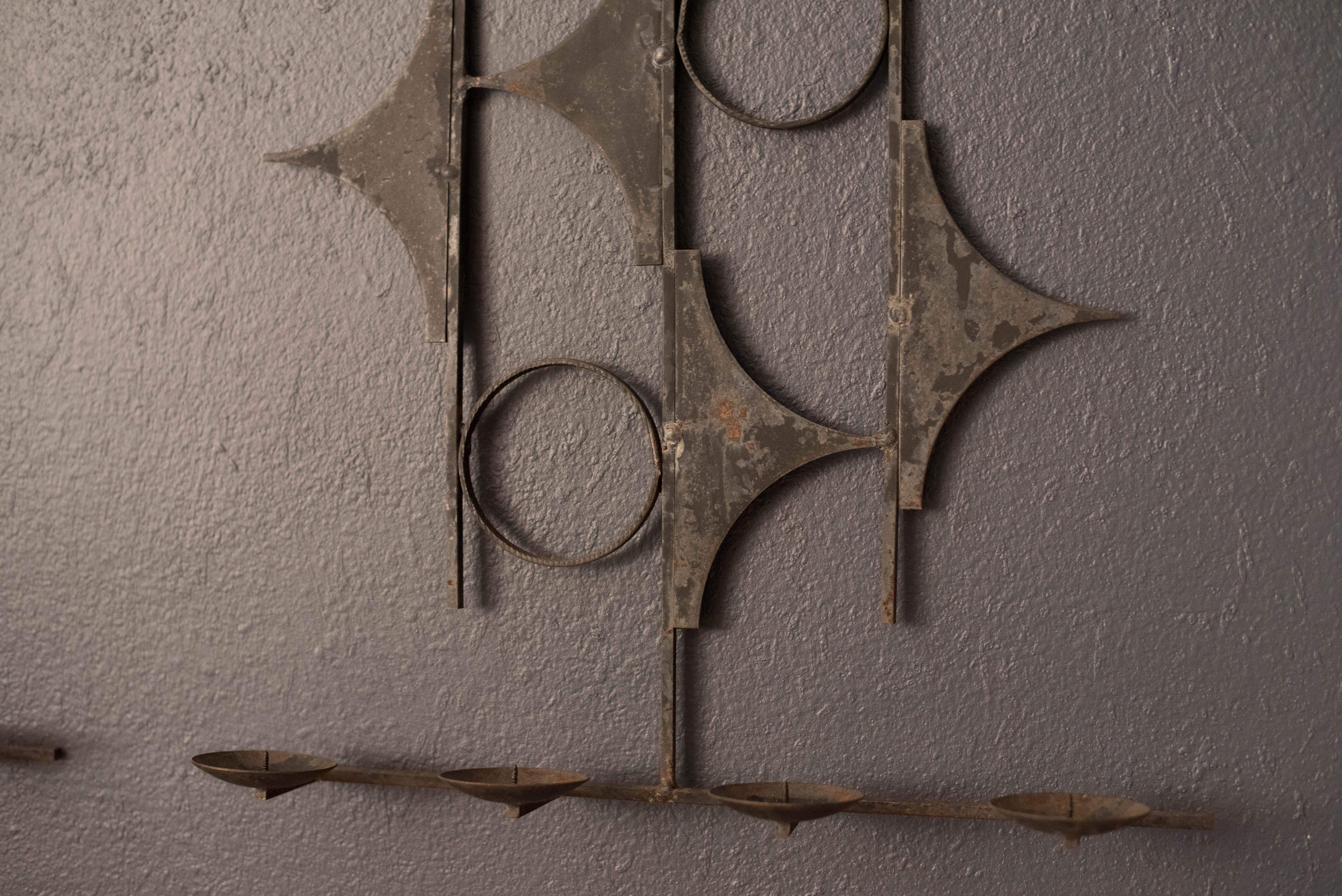 Vintage Spanish Abstract Iron Candle Wall Sconces 3