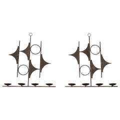 Vintage Spanish Abstract Iron Candle Wall Sconces