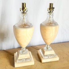 Vintage Spanish Alabaster Crystal and Lucite Table Lamps - A Pair
