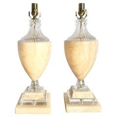 Vintage Spanish Alabaster Crystal and Lucite Table Lamps - A Pair