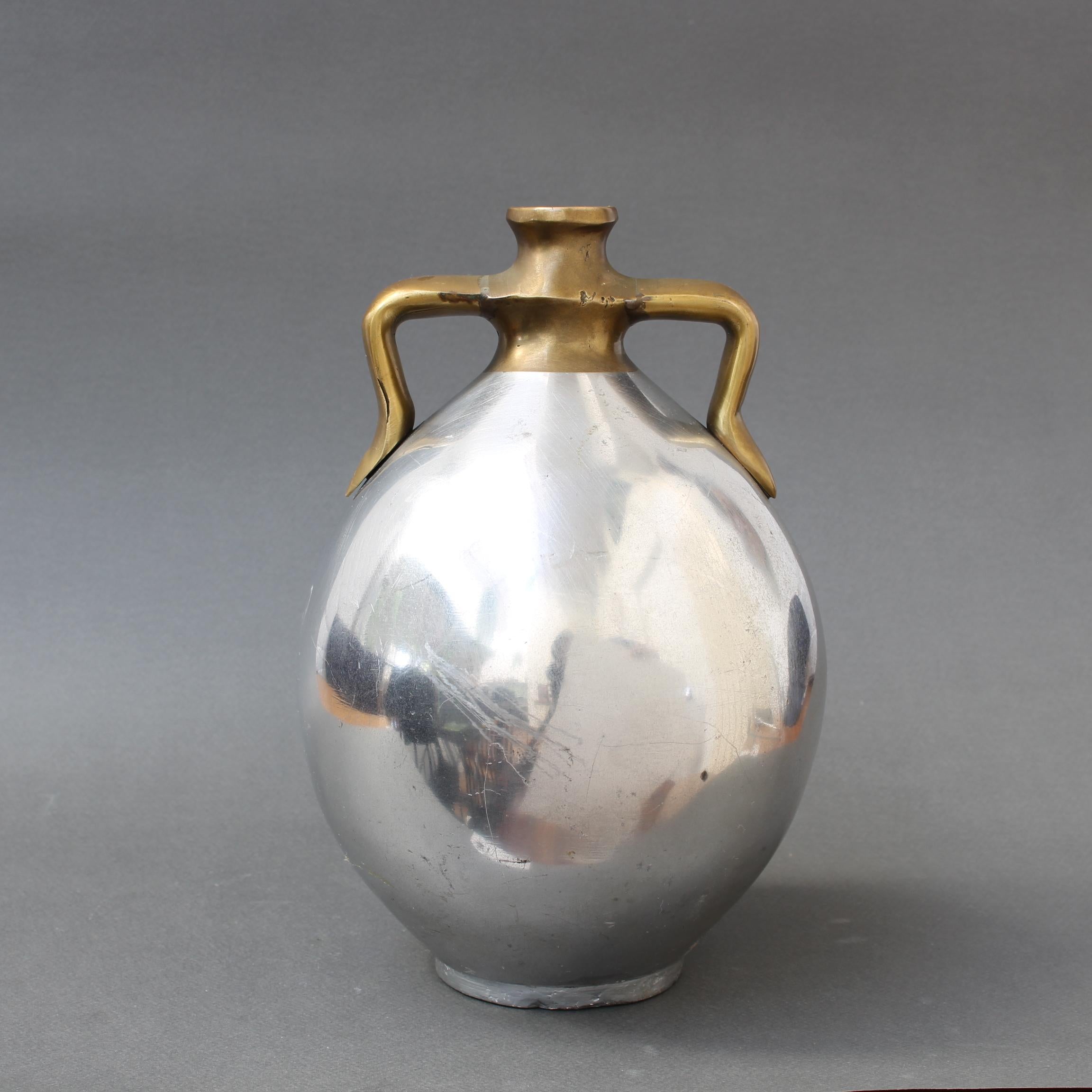 Vintage Spanish Aluminium and Brutalist Brass Vase by Alfonso Marquez  In Fair Condition For Sale In London, GB