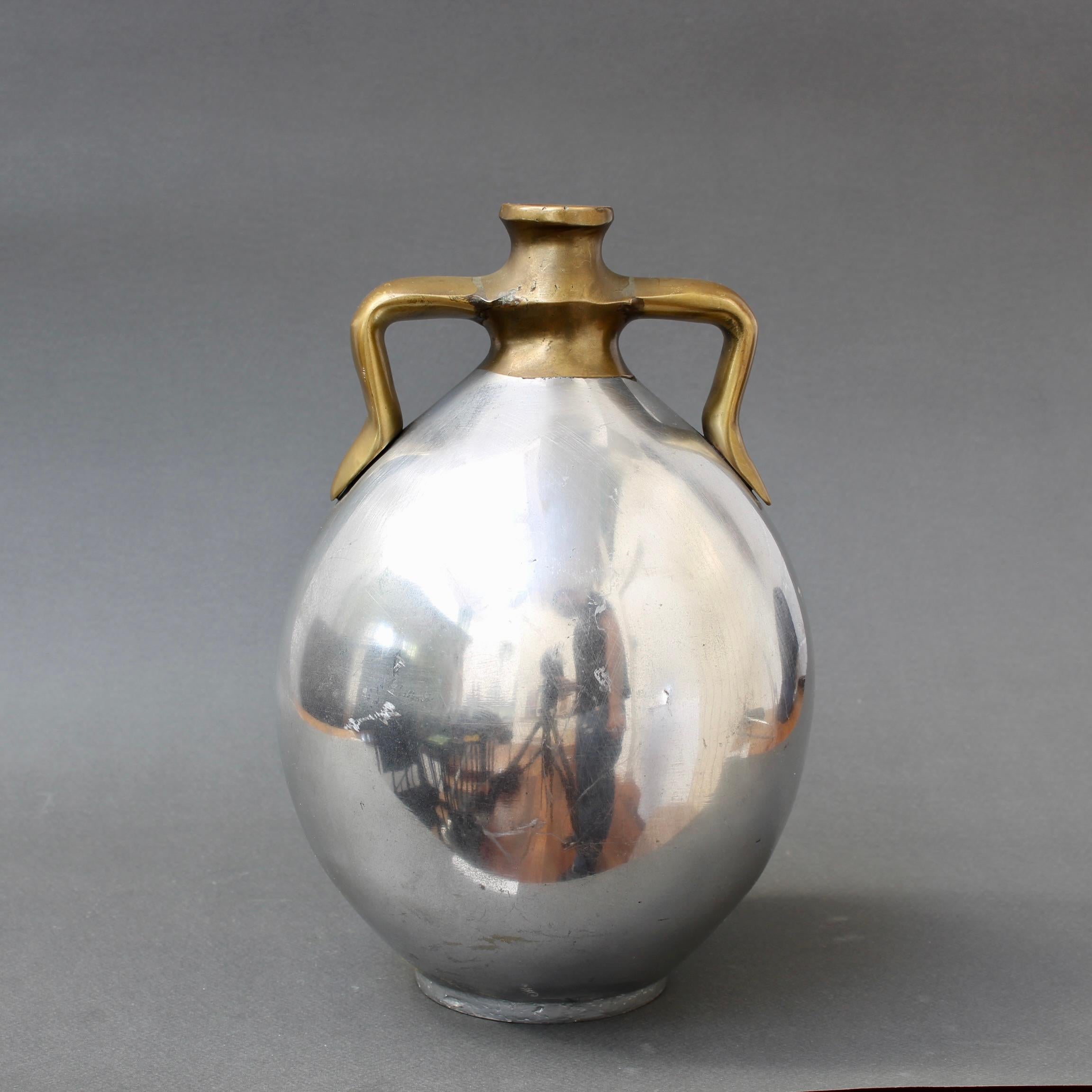 Aluminum Vintage Spanish Aluminium and Brutalist Brass Vase by Alfonso Marquez  For Sale