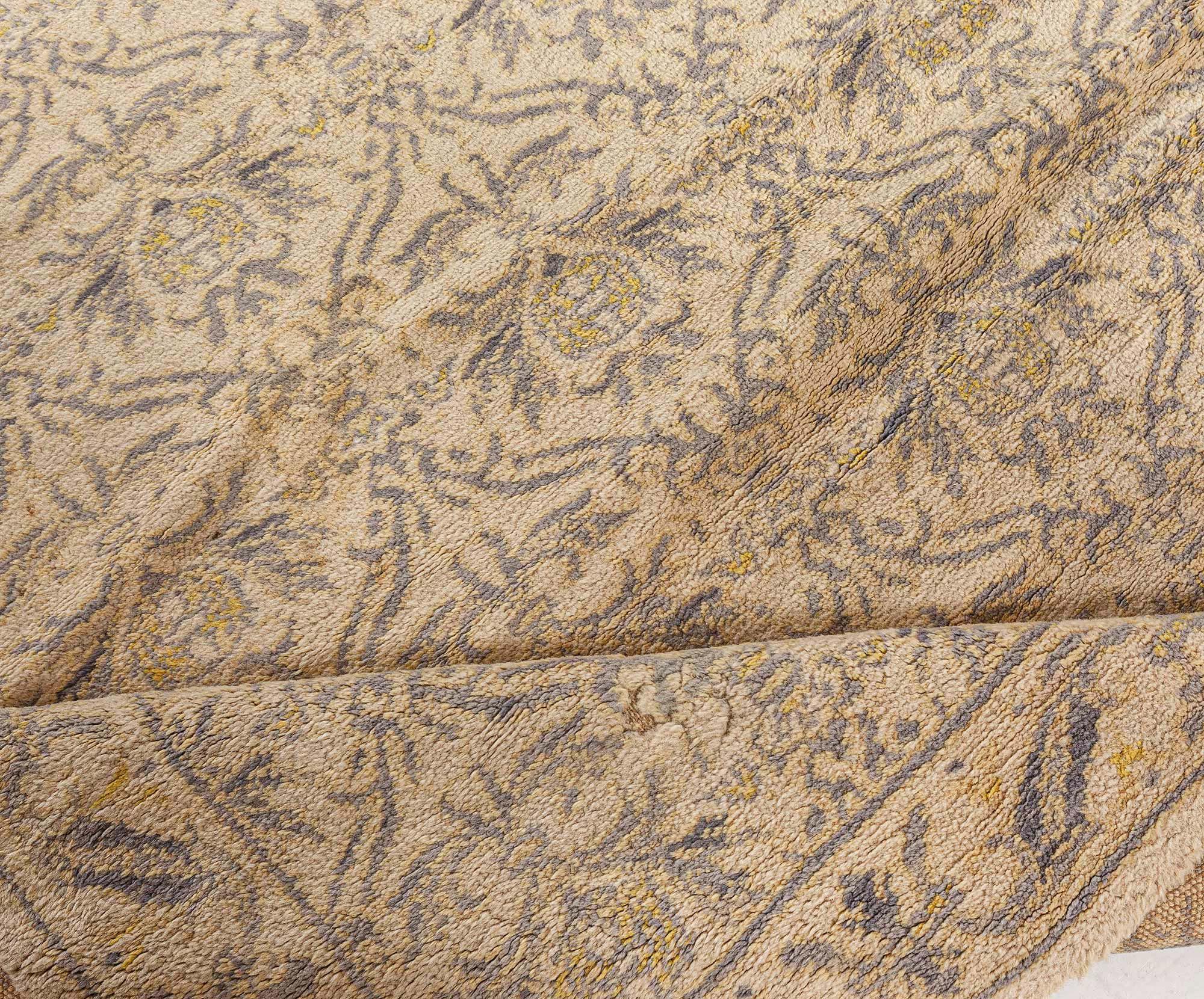 20th Century Doris Leslie Blau Vintage Spanish Rug – Subtly Ornate Grandeur in Neutral Tones For Sale