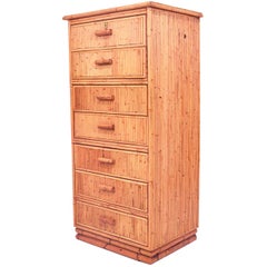 Vintage Spanish Bamboo Chest of seven Drawers, 1970s