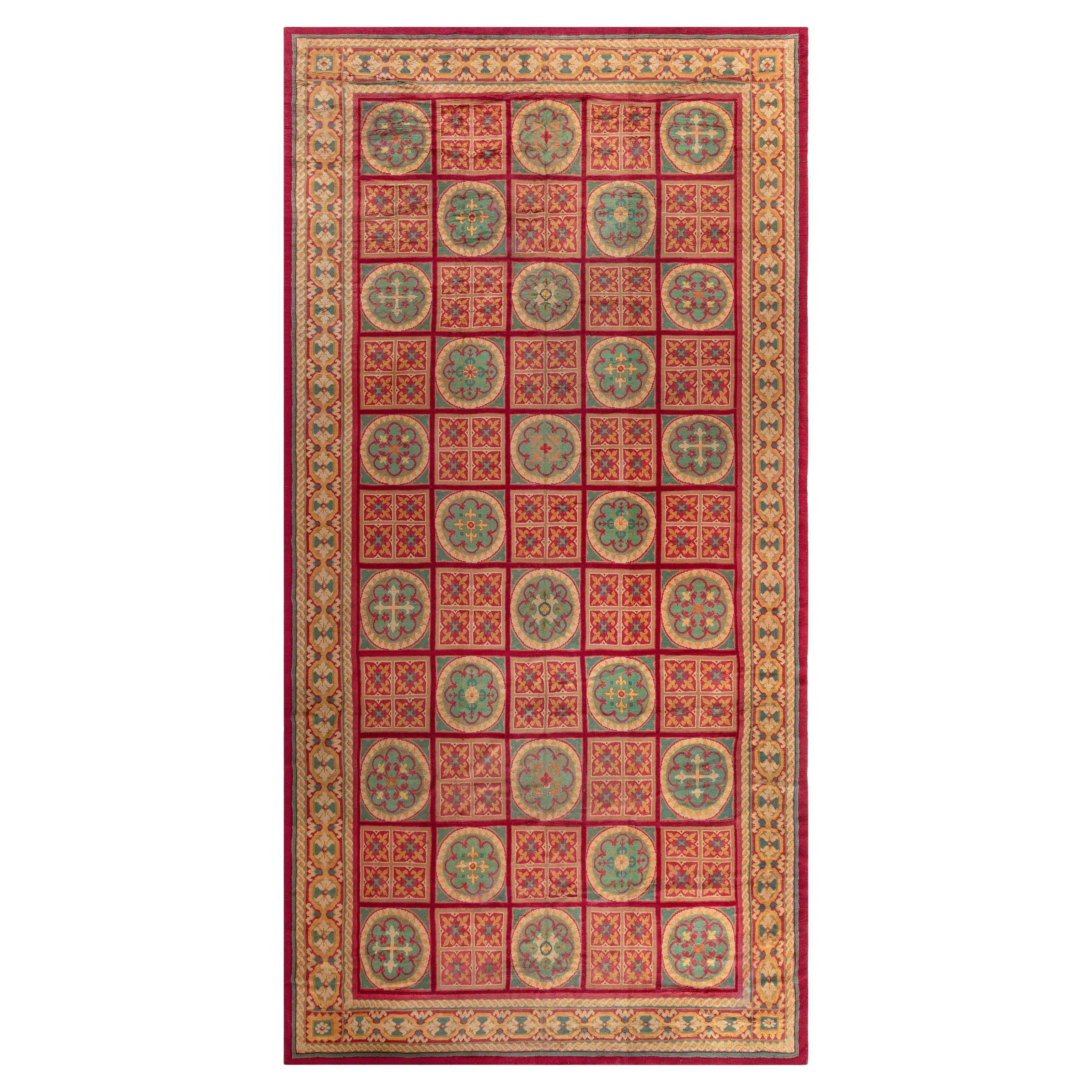 Vintage Spanish Bold Botanic Handmade Wool Rug For Sale