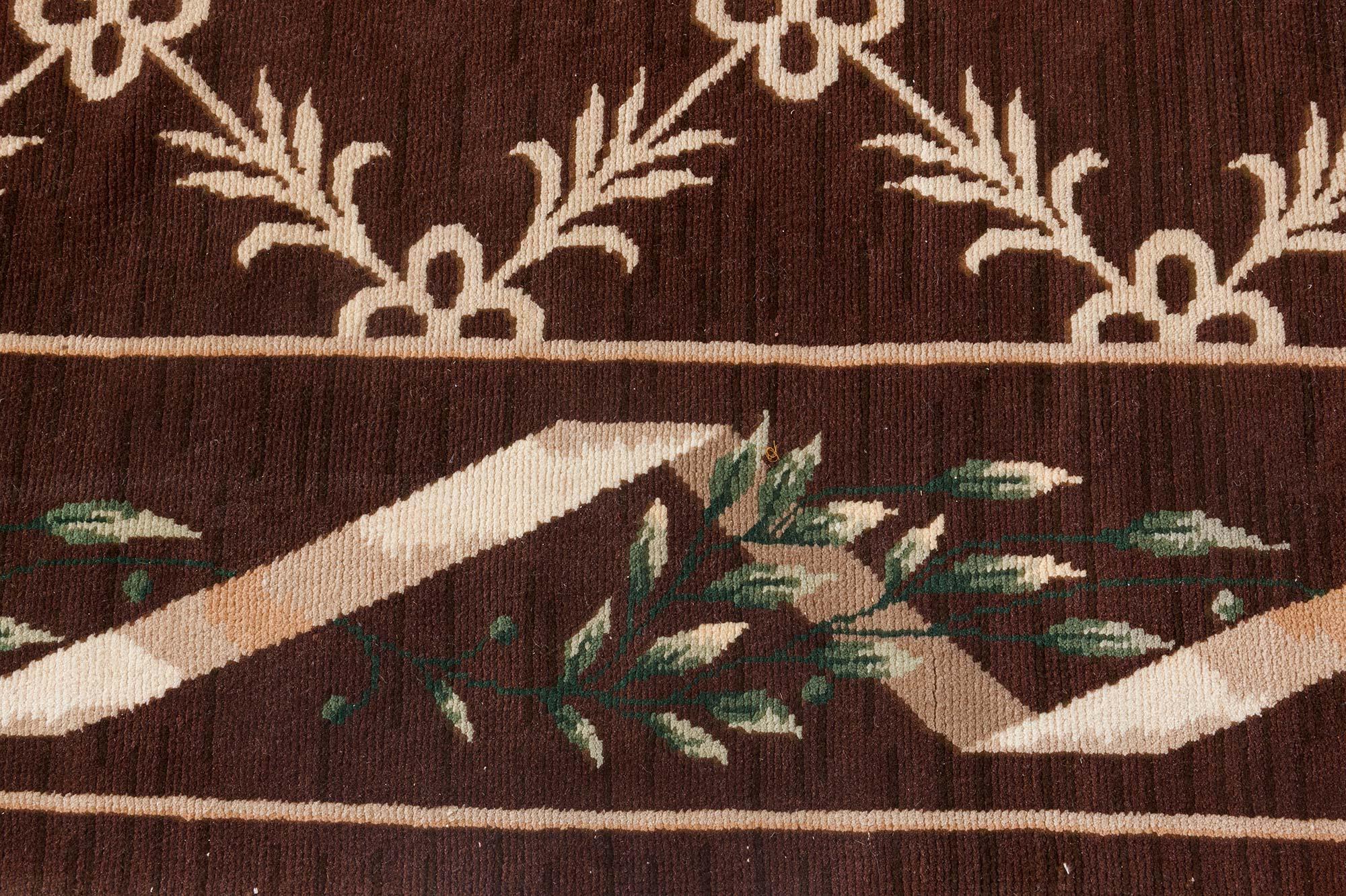 Vintage Spanish Botanic Brown und Elfenbein Wollteppich (20. Jahrhundert) im Angebot