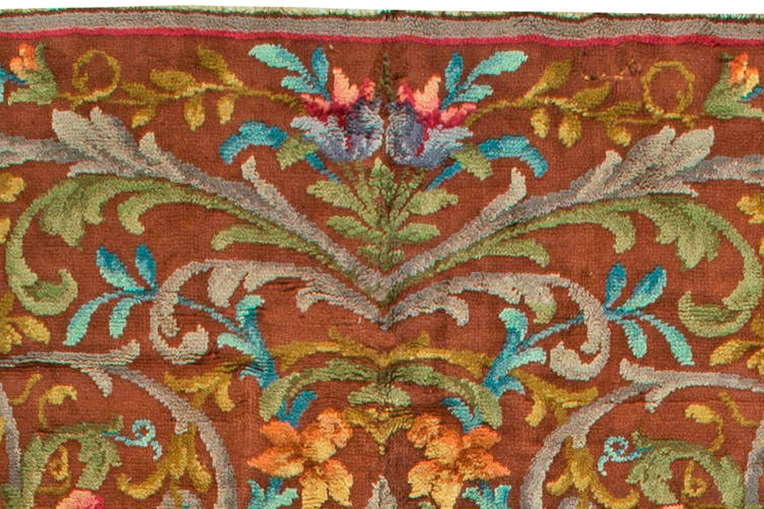 20th Century Vintage Spanish Botanic Handmade Wool Rug For Sale