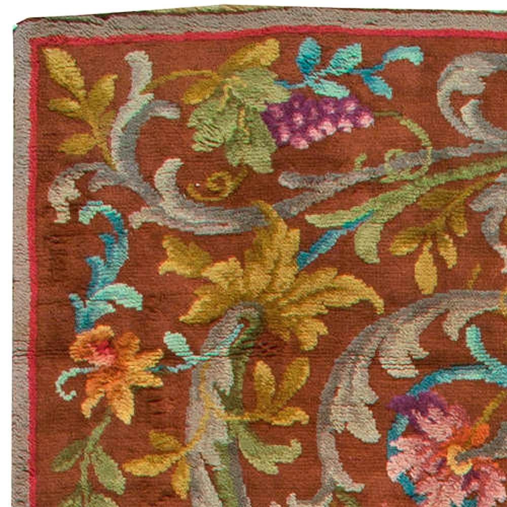 Vintage Spanish Botanic Handmade Wool Rug For Sale 1