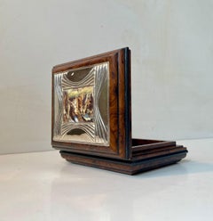 Vintage Spanish Box in Walnut Burl, Sterling Silver & Porcelain by Lacedo