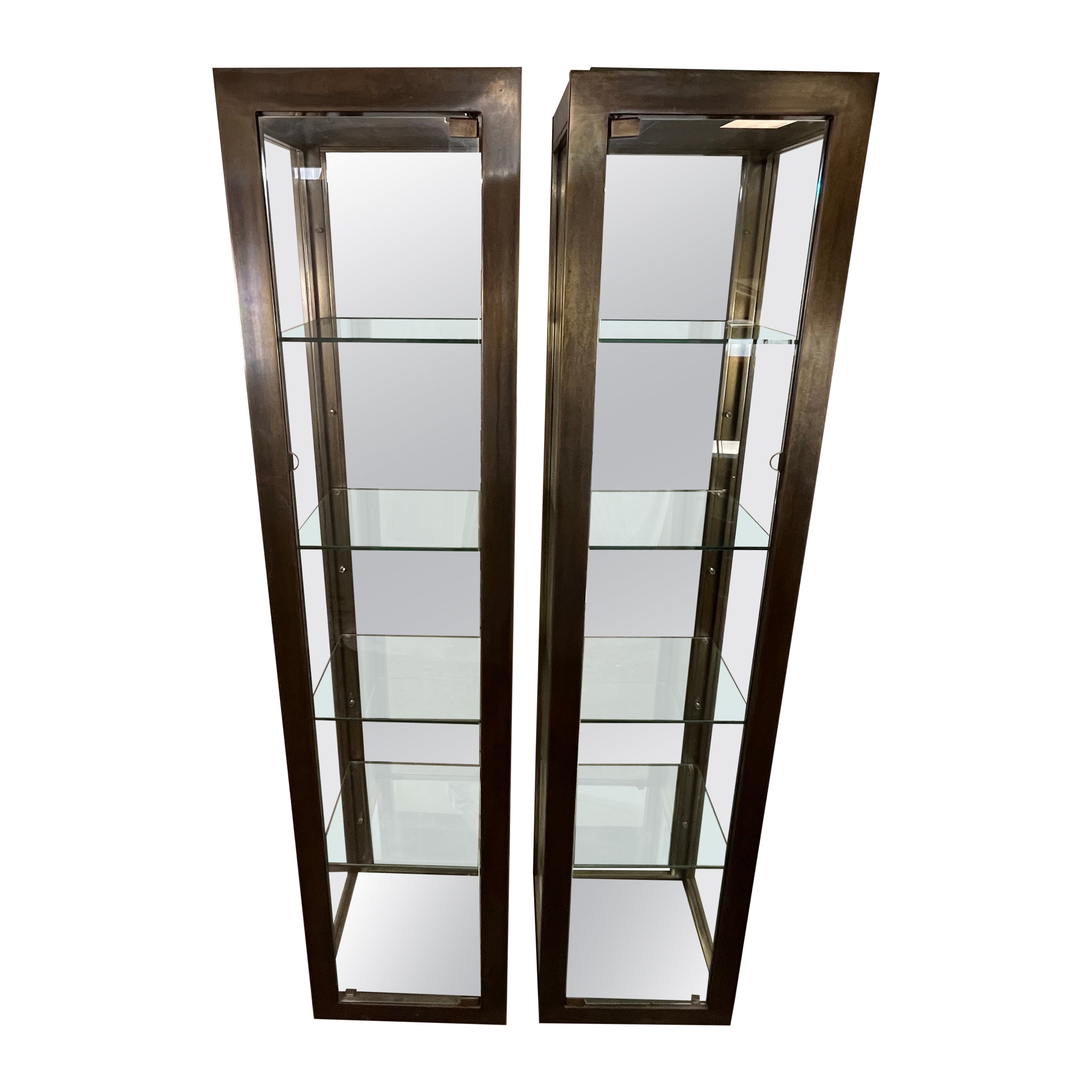 Vintage Spanish Bronze Glass Vitrine Display Cabinet Sarreid Mastercraft Style For Sale