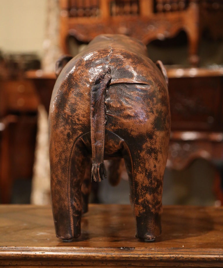 Vintage Spanish Brown Leather Elephant Sculpture Footstool at 1stDibs