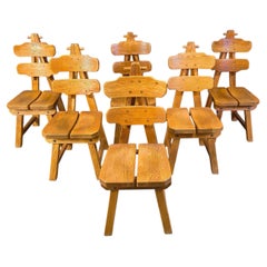 Chaises de salle à manger brutalistes espagnoles vintage, ensemble de 6 - années 1960