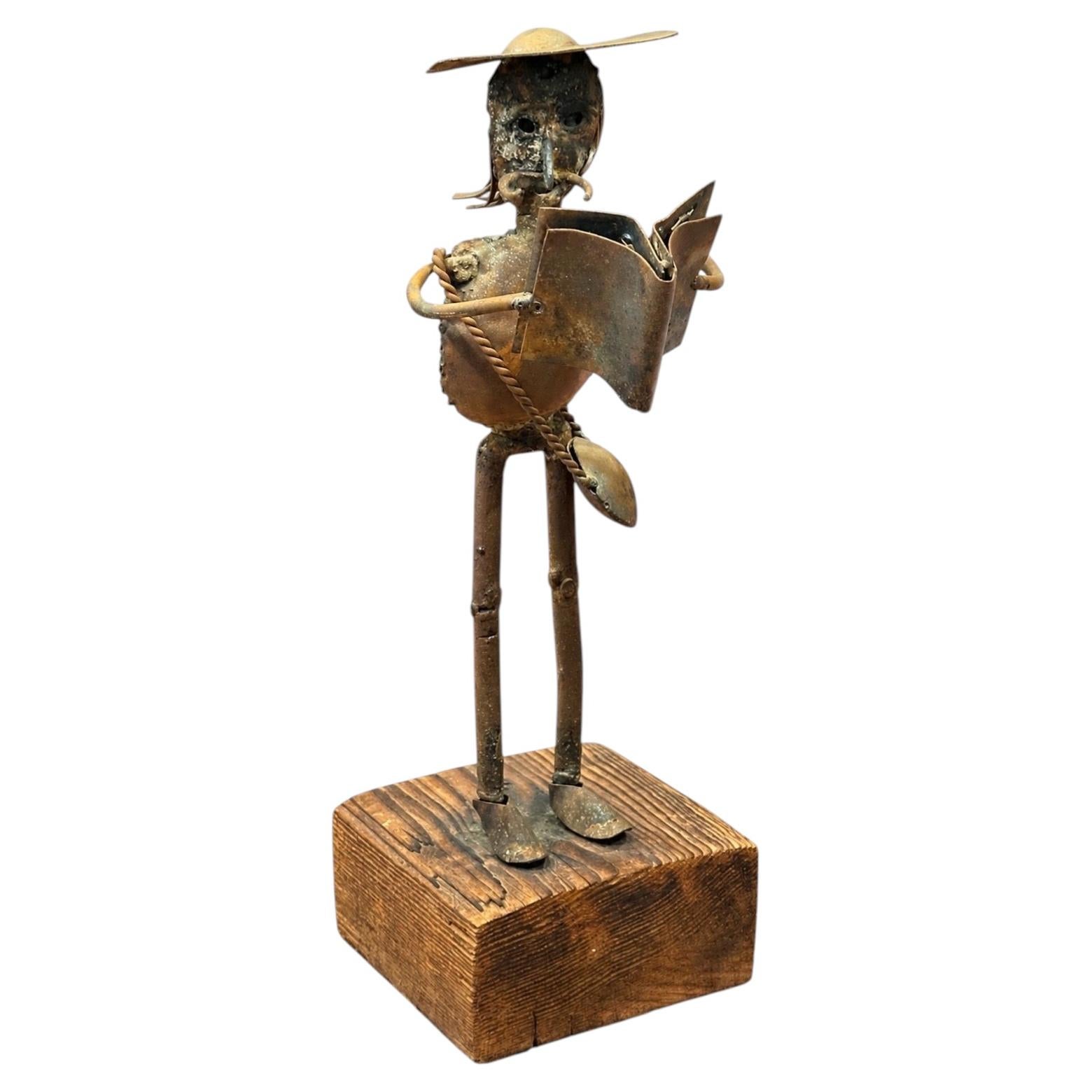 Vintage Spanish Brutalist Welded Metal Figure Sculpture, Don Quixote Style
