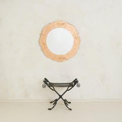 Vintage Spanish Brutalist Wrought Iron + Tooled Leather Folding Stool