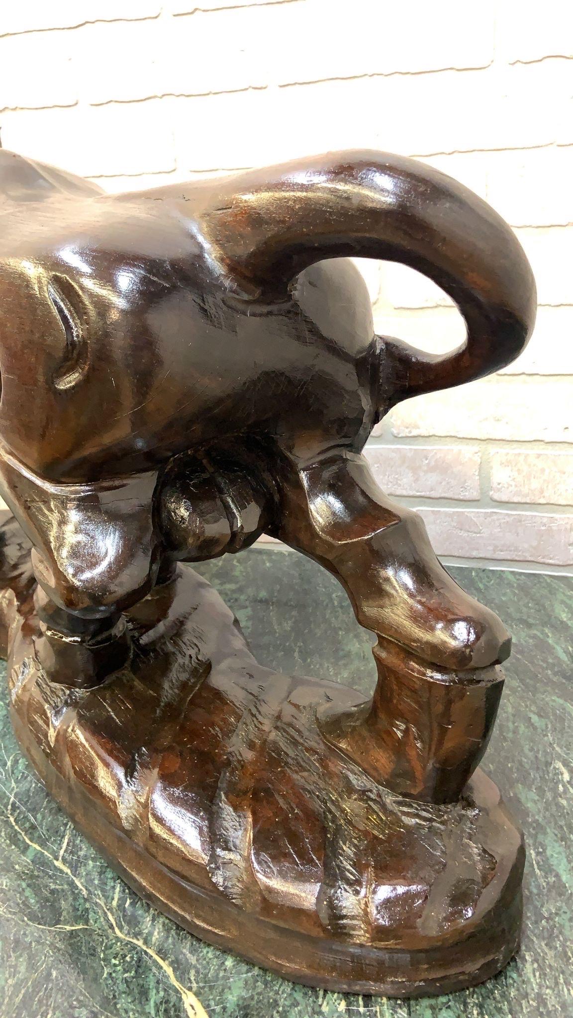 Mid-20th Century Vintage Spanish Carved Charging Bull Statue, Pair For Sale