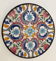 Vintage Spanish Ceramar Talavera Wall Plate Hand-Painted 7 in. Jewel Tone Colors